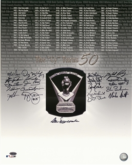 Cy Young Award Winners Multi Signed 16x20 The "Cy" Turns 50 Photo With 21 Signatures (Steiner)